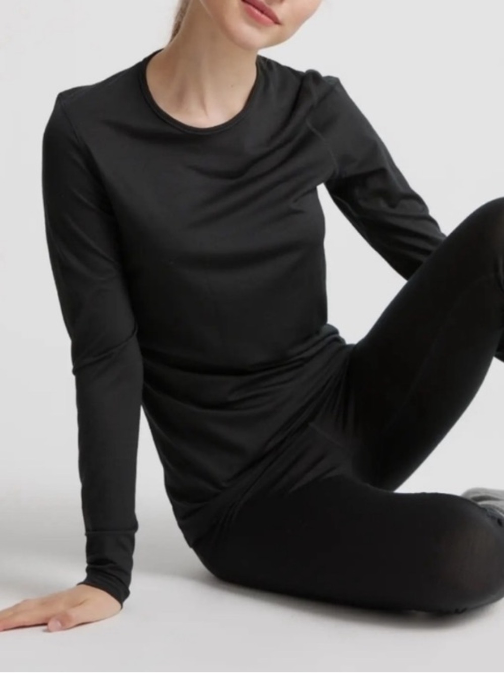 Quince Merino Wool Top Womens Size Slim L Black Long Sleeve Base Layer Tee Shirt